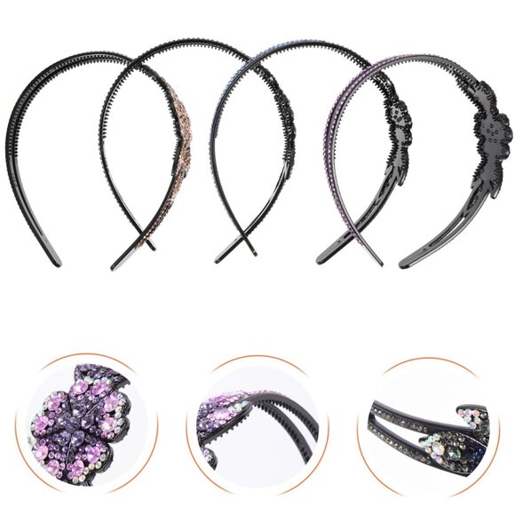 Sparkly Rhinestone Hair Hoop with Teeth Comb Non Slip Wide Headband for Women - Picture 9 of 9